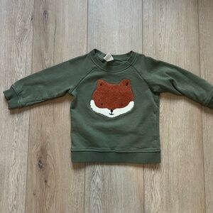 H&M Boys 18M Olive Green Fox Appliqué Sweatshirt